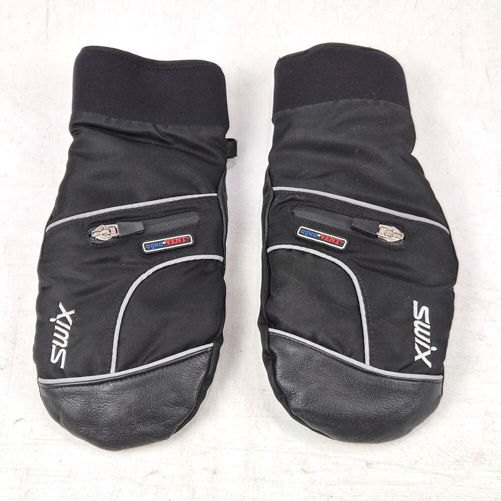 Swix Aqua Vent Ski Gloves Mittens Size Adult M Black Zipper Fleece Lined